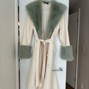 Cream Jacket with green fur detailing
